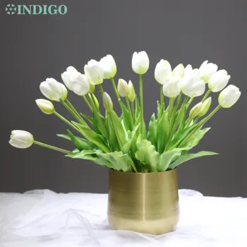INDIGO-(3 ziedi+2 bud) Tulpju Pušķis Nekustamā Touch Silikona Augstas Kvalitātes Mājas Pielāgota Mākslīgo Ziedu Kāzu Bezmaksas Piegāde