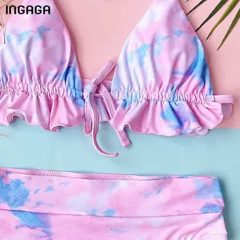 INGAGA Sexy Bikini Augsto Vidukli, Peldmēteļi, Kaklasaites krāsu Peldkostīmi Sieviešu Push Up Biquini peldkostīmu Savirmot Bikini Komplekts Ir 2021. Pludmali, Valkāt