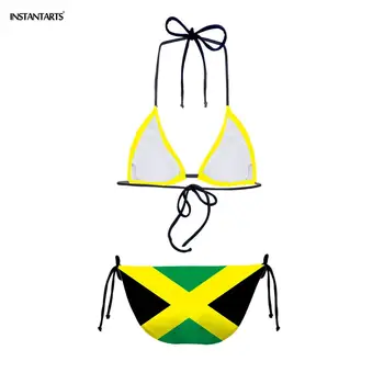 INSTANTARTS 2019. gada Vasarā Karstā Sexy Pavada Bikini Komplekts Jamaikas Karoga Polsterēta Dāmu Peldkostīmi Peldvietu Beachwear XS S M L XL XXL Peldkostīmu