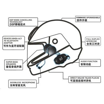 IPX6 Ūdensizturīgs Boomless Mikrofons Trokšņa Slāpēšanas V4.1 Motocikla Ķivere Bluetooth Communicator Balss Uzvednes BT Austiņas