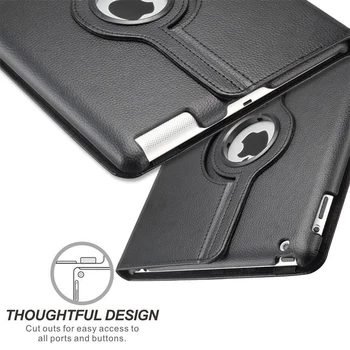 IPad 2 3 4 Lietā par 360 Grādiem Rotējoša PU Leather Cover for iPad Mini 2 3 4 5 Statīva Turētājs, somiņa Tablete A1396 A1458 A1430