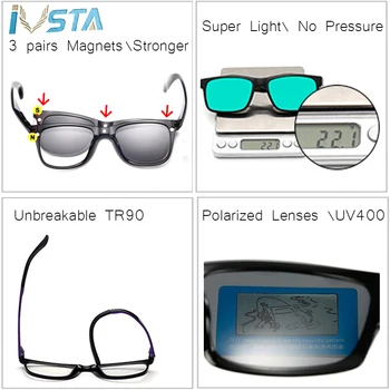 IVSTA 5 in 1 Klipu Par Polarizētās Saulesbrilles Magnētisko Tuvredzība Brilles Vīriešiem TR90 Recepšu Laukumā Optiskie Rāmji Nerd par Redzes