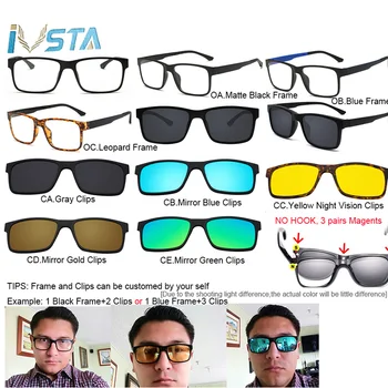 IVSTA 5 in 1 Klipu Par Polarizētās Saulesbrilles Magnētisko Tuvredzība Brilles Vīriešiem TR90 Recepšu Laukumā Optiskie Rāmji Nerd par Redzes