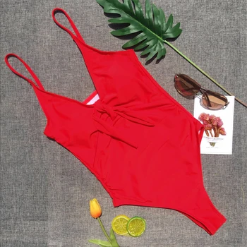 Ienirt peldkostīmu 2019 mezgls strappy sarkano bikini, High cut peldkostīmi peldētāju push up sandales sieviešu peldkostīms Sexy bodysuit