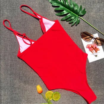Ienirt peldkostīmu 2019 mezgls strappy sarkano bikini, High cut peldkostīmi peldētāju push up sandales sieviešu peldkostīms Sexy bodysuit