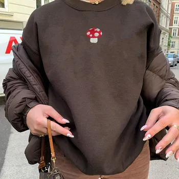 Iespiests Sēņu Sieviešu Krekls Lielajam O-veida kakla ar garām Piedurknēm, Sieviešu Krekli 2021. Gada Pavasara Modes korejas Dāmas Pulovers