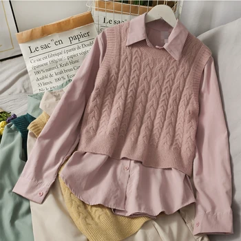Ikdienas Komplekts sieviešu 2020. gada rudenī, vienu-krūšu polo krekls ar apkakli adīta veste zaudēt zemāko krekls ar Vērpjot džemperi, vestes