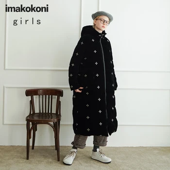 Imakokoni melna dūnu jaka oriģināls sieviešu dizaina bieza, silta jaka, vidēja garuma sieviešu rudens un ziemas