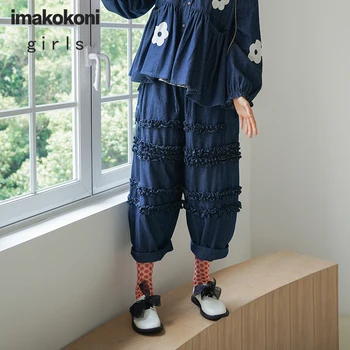 Imakokoni oriģināls dizains, smago mežģīnes džinsa plaša kāju bikses vienkārši savvaļas bikses rudens 203038