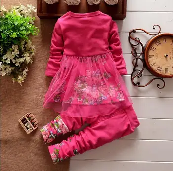Infantis baby meitenes apģērbu komplekts ar garām piedurknēm 3 bowknot ziedu kleitu + Zeķes bikses Cute baby girl apģērbs kokvilnas