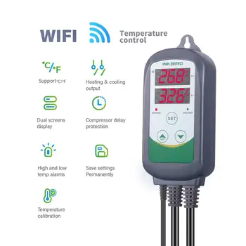 Inkbird ITC-308 WIFI ES Plug Ciparu Termostats, temperatūras regulators Regulators dubulto slēdzi, apkures un dzesēšanas
