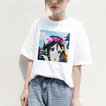 Ins stilu vasaras modes gadījuma cute anime meitene drukāt zaudēt dzidri balts T-krekls savvaļas Harajuku ielas stils jaunu ierakstu sievietēm