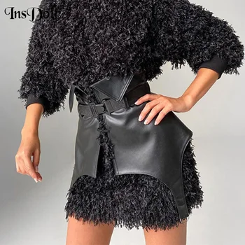 InsDoit Gothic Apģērbu Vintage Black Underbust Korsete PU Jostu Pārsējs Cummerbund Sieviešu Mall Goth Bodycon Modes Waist Shaper