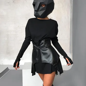 InsDoit Gothic Apģērbu Vintage Black Underbust Korsete PU Jostu Pārsējs Cummerbund Sieviešu Mall Goth Bodycon Modes Waist Shaper