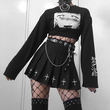 InsGoth Streetwear Punk PU Ādas Jostu Sievietēm Black Modes Gotiskā Metāla Ķēdes ar Augstu Vidukļa Bodycon Jostas