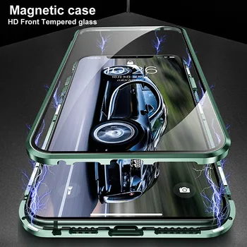 Iphone 12 pro max gadījumā Luksusa Laukumā Magnētisko Adsorbcijas Lietā par iphone 12 mini 11 pro max metāla buferi stikla pilna apdrošināšana