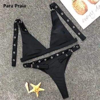 Ir 2021. Black Sexy Brazīlijas Bikini, Sandales Regulējamu Sprādzes, Peldkostīmi Sieviešu Peldkostīms Jostas High Cut Bikini Komplekts Maillot De Bain