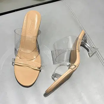 Ir 2021. Dāmas Čības Sieviete Vasaras Slaidu Sieviešu Modes Mūļu Dāma Ārējām Pludmales Flip Flop Pvc Sapatos Femininos