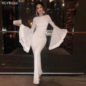 Ir 2021. Elegantas Vakara Kleitas Pilna Mežģīnes Baltā Ietvarā Ar Ilgi Izlīdzināšanu Piedurknēm Grīdas Garums Oficiālas Personas Tērpi Sievietēm Balles Kleita
