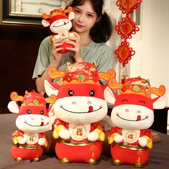 Ir 2021. Gads Vērsis Ķīniešu Jaunais Gads Apdare Rotaļlietas Red Svētku Talismans Plīša Dzīvnieku Rotaļlietas Puse Dāvanas Bērniem