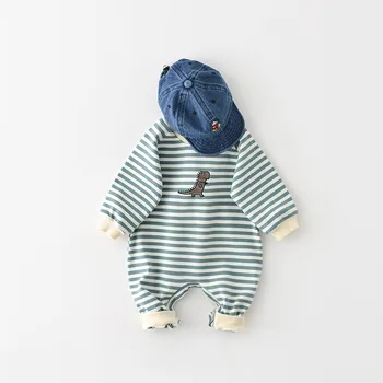 Ir 2021. Jaundzimušo Bērnu Pavasara, Rudens Kokvilnas Apģērbu Svītrainām Bērnu Romper Zēni Dinozauru Kostīmi Toddler Meitenes Jumpsuit