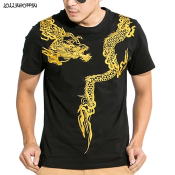Ir 2021. Jaunu Full Dragon Izšuvumi Vīriešu T-Krekls Japāna Stils O-Veida Kakla Kokvilnas, Ar Īsām Piedurknēm Tee Kreklu Gadījuma Vasaras Topi