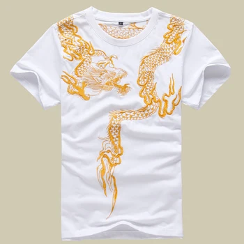 Ir 2021. Jaunu Full Dragon Izšuvumi Vīriešu T-Krekls Japāna Stils O-Veida Kakla Kokvilnas, Ar Īsām Piedurknēm Tee Kreklu Gadījuma Vasaras Topi