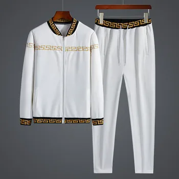 Ir 2021. Jaunu High-End Ikdienas Tērps Men 's garām Piedurknēm Džemperis Sporta Slim Pieguļošs divdaļīga Men 's Apģērbu