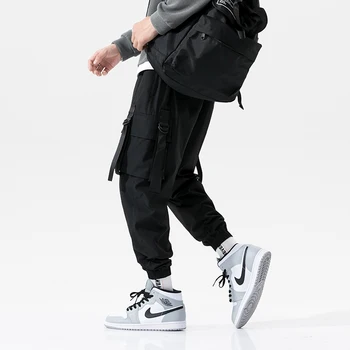 Ir 2021. Jaunu Hip-hop Jogger Vīriešu Melns Harēma (Dungriņi) Multi-kabatas Lentes Vīriešu Sporta Bikses Streetwear Vīriešu Ikdienas Bikses