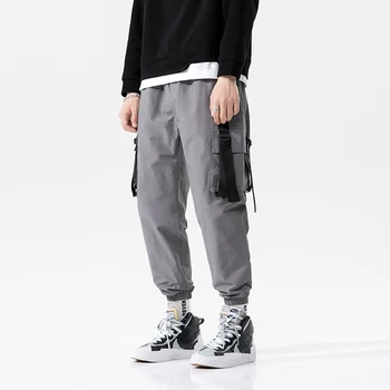Ir 2021. Jaunu Hip-hop Jogger Vīriešu Melns Harēma (Dungriņi) Multi-kabatas Lentes Vīriešu Sporta Bikses Streetwear Vīriešu Ikdienas Bikses
