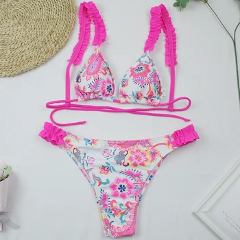 Ir 2021. Jaunu Un Seksīgu Savirmot Peldkostīms Sievietēm Push Up Bikini Set Print Pārsējs Peldkostīmi Divas Gabals Peldkostīms Brazīlijas Pludmales Valkā