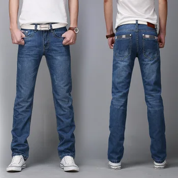 Ir 2021. Jaunu Vīriešu Taisni Slim Jeans, Populārs Vidēja Vidukļa Modes Vīriešu Garās Bikses B001