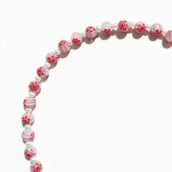 Ir 2021. Modes Radošo Rozā Ziedu Pērlīšu Kaklarota Sievietēm Izsmalcinātu Pērļu Imitācijas sānslīdi kaklasaite украшение на шею Dāvanu Labākais Draugs