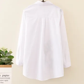 Ir 2021. Pavasara Jaunu Modes Balto Sieviešu Krekls Gadījuma Mīksti Kokvilnas Izšuvumi Sieviešu Blūze Ar Garām Piedurknēm Savukārt Apkakle Dāmu Krekls