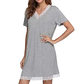 Ir 2021. Sieviešu Mežģīņu Nightgowns Un Sleepshirts Sleepwear Gudrs Miega Krekls Cietas Nakts Kleita Ar Īsām Piedurknēm Naktsveļu