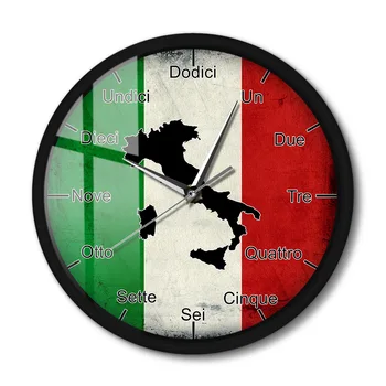 Itāļu Valodas Smart Sienas Pulkstenis Itālijas Karogu ar Karti Tēvijas Mājas Dekoru ar Modernu Dizainu Skaņas Aktivizēta Nakts Gaisma Sienas Pulkstenis