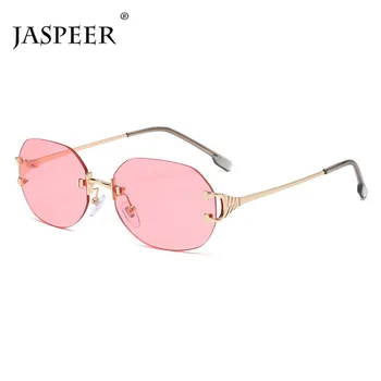 JASPEER Retro bez apmales Saulesbrilles Sieviešu Vintage Vīriešu Bezrāmju Saules Brilles UV400 Braukšanas Sunglass Konfektes Krāsu Klasiskā Brilles