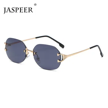 JASPEER Retro bez apmales Saulesbrilles Sieviešu Vintage Vīriešu Bezrāmju Saules Brilles UV400 Braukšanas Sunglass Konfektes Krāsu Klasiskā Brilles
