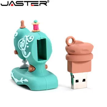 JASTER Karikatūra USB2.0 Flash Drive Šujmašīnu Pen Drive Pen Drive 4GB 8GB 16GB 32GB 64GB, 128GB U Diska Kāzu Piemiņas G