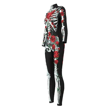 JIGERJOGER cieši pieguļošas jumpsuit Halloween Skeletu kauli Rozes Playsuits PILNA GARUMA garām piedurknēm jogas tērpi deju bodysuit