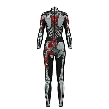 JIGERJOGER cieši pieguļošas jumpsuit Halloween Skeletu kauli Rozes Playsuits PILNA GARUMA garām piedurknēm jogas tērpi deju bodysuit