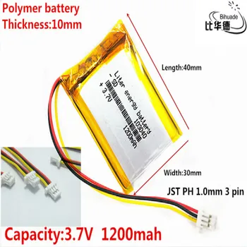 JST PH 1,0 mm 3 pin Litru enerģijas akumulators 3,7 V,1200mAH 103040 Polimēra litija jonu / Litija jonu akumulators tablet pc BANKA,GPS,mp3,mp4