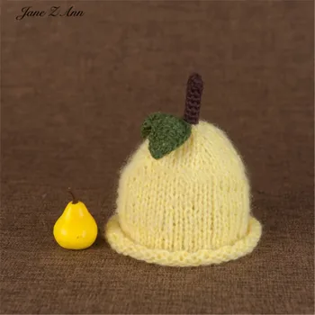 Jane Z Ann Jaundzimušo jauki augļu cepuri citronu dzeltena bumbieru Mohēra Photography prop Cepuri Foto cepuri ar iesaiņošanas audums