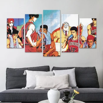 Japāņu Anime, Audekls, Eļļas Glezna, 5 gab Karikatūra Sienas Mākslas Iespiests Plakāts Bērnu Istabas Mājas Modernu Dekoru ar Rāmji