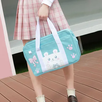 Japāņu JK Vienotu Anime Multfilmu Gudrs Kaķis, Lācis Cūku Bowknot Studentu Schoolbag Pleca Pārnēsājamu Messenger Bag Somas Meitenēm