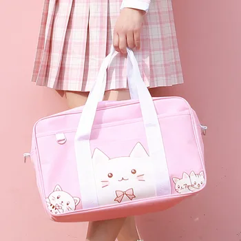 Japāņu JK Vienotu Anime Multfilmu Gudrs Kaķis, Lācis Cūku Bowknot Studentu Schoolbag Pleca Pārnēsājamu Messenger Bag Somas Meitenēm
