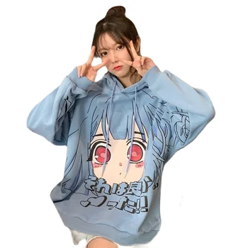 Japāņu Kawaii Bieza Anime Pelēkā Vārna Skolniece Ziemas Y2k Kvadrātvienādojums Elements, Brīvs Krekls Sievietēm Gudrs Plus Lieluma Apģērbu