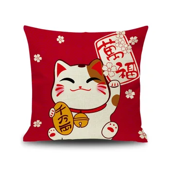 Japāņu Laimīgs kaķis Retro Veļa Dīvāna Spilvena audums auduma iespiestas Spilvens ar cusion