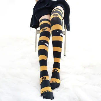 Japāņu Lolita Meiteņu Zeķes Halloween Svītru Stilā Samta Ilgi Ganāmpulka Nūja Modelis Overknee Zeķbikses, Zeķes 60cm