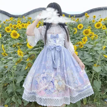 Japāņu Lolita salds, lācis karnevāla puse Lolita bez piedurknēm cilpas jsk kleita kawaii meitene vasarā